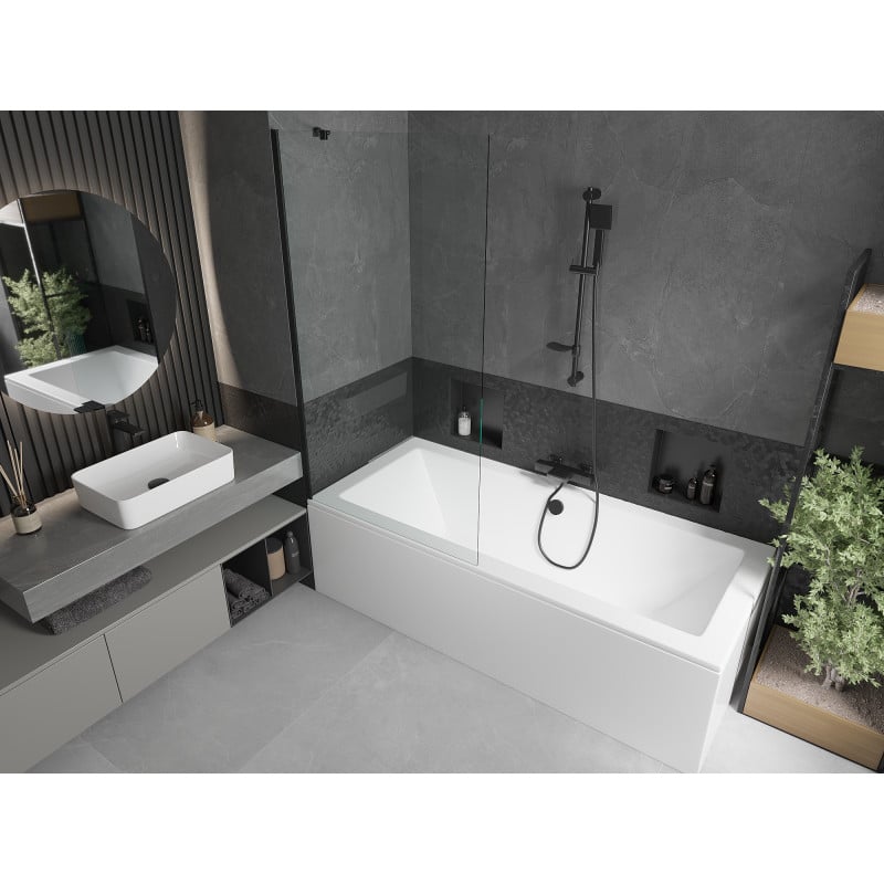 Mexen Cube rectangular bath 170 x 80 cm with casing and 1-wing screen 90 cm, transparent, black - 550517080X9509000070