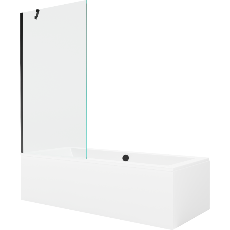Mexen Cube 170 x 80 cm rectangular bathtub with panels and a 1-wing screen 90 cm, transparent, black - 550517080X9509000070