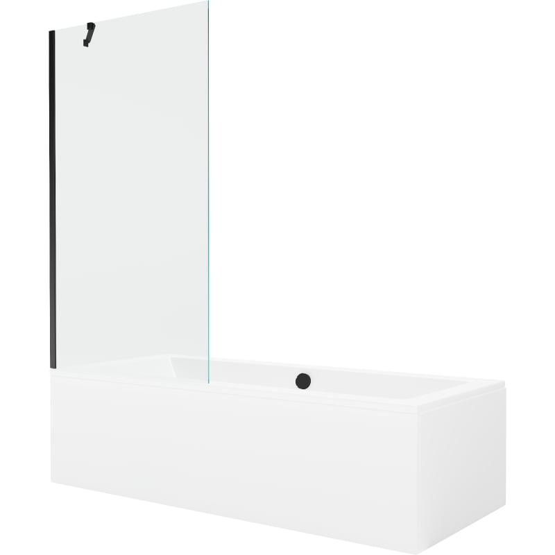 Mexen Cube rectangular bathtub 170 x 80 cm with casing and 1-wing screen 90 cm, transparent, black - 550517080X9509000070