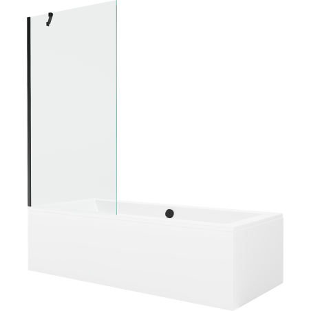 Mexen Cube rectangular bathtub 170 x 80 cm with casing and single-panel screen 90 cm, transparent, black - 550517080X9509000070