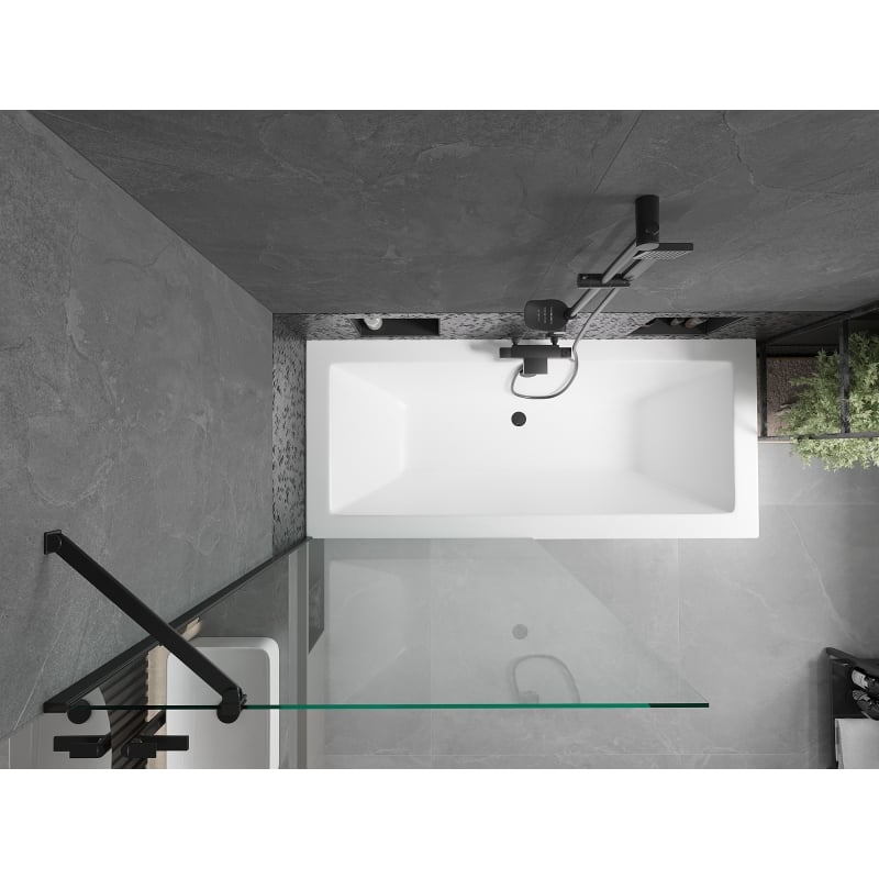 Mexen Cube rectangular bathtub 170 x 80 cm with casing and single-panel screen 90 cm, transparent, black - 550517080X9509000070