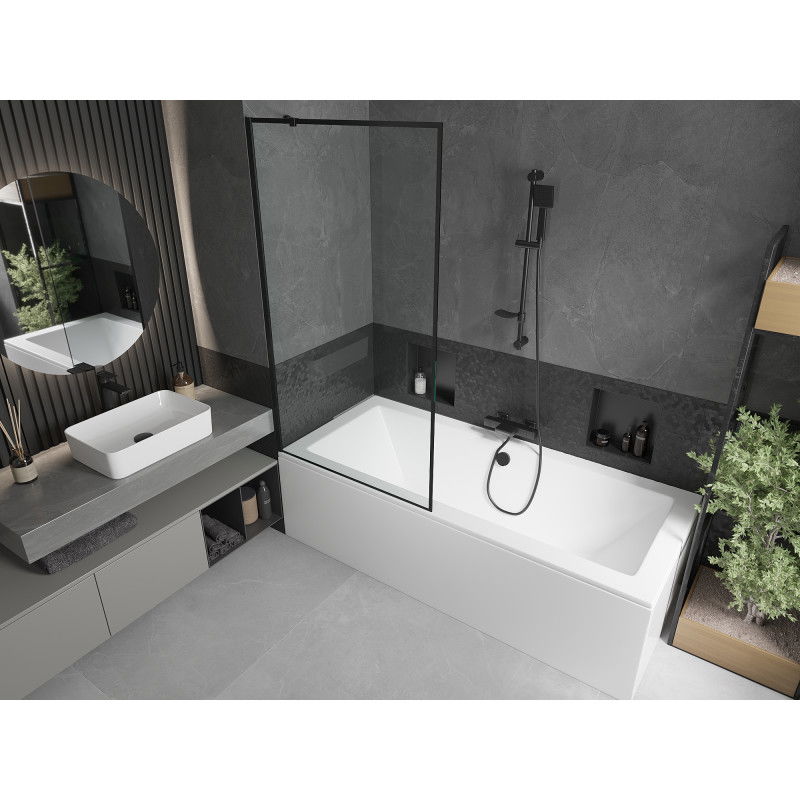 Mexen Cube Rectangular Bath 170 x 80 cm with Enclosure and Single-Panel Screen 90 cm, Black Pattern - 550517080X9509007070