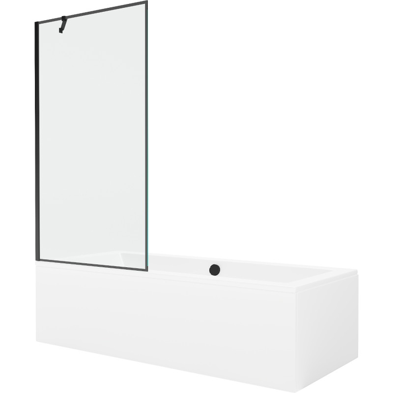 Mexen Cube rectangular bathtub 170 x 80 cm with casing and 1-wing screen 90 cm, black pattern - 550517080X9509007070