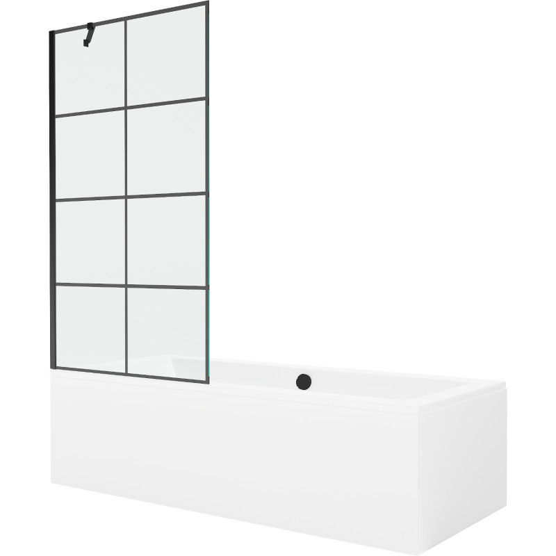Mexen Cube rectangular bathtub 170 x 80 cm with casing and 1-wing shower screen 90 cm, black pattern - 550517080X9509007077