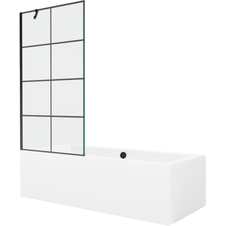 Mexen Cube rectangular bathtub 170 x 80 cm with casing and 1-wing shower screen 90 cm, black pattern - 550517080X9509007077