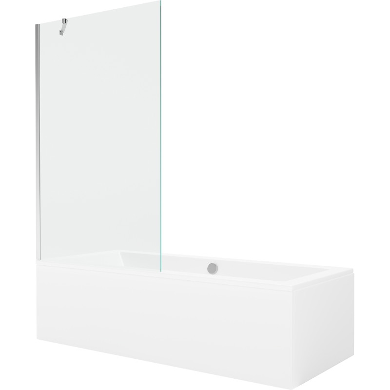 Mexen Cube rectangular bathtub 170 x 80 cm with casing and 1-wing screen 100 cm, transparent, chrome - 550517080X9510000001