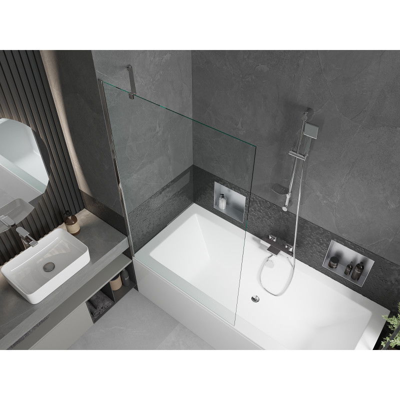 Mexen Cube rectangular bath 170 x 80 cm with casing and 1-wing screen 100 cm, transparent, chrome - 550517080X9510000001