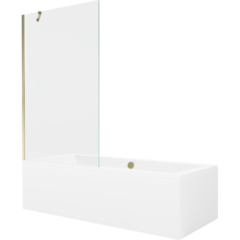 Mexen Cube rectangular bathtub 170 x 80 cm with casing and 1-panel screen 100 cm, transparent, gold - 550517080X9510000050