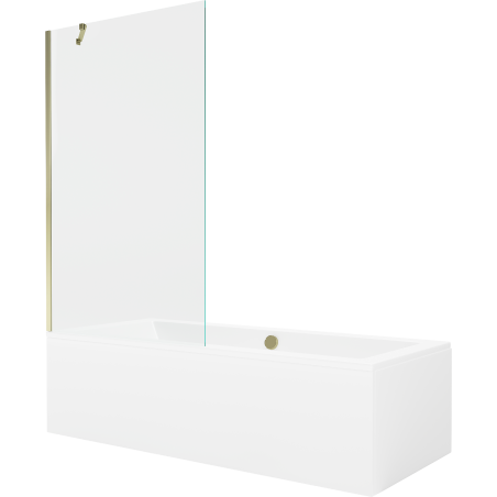 Mexen Cube rectangular bathtub 170 x 80 cm with casing and 1-panel screen 100 cm, transparent, gold - 550517080X9510000050