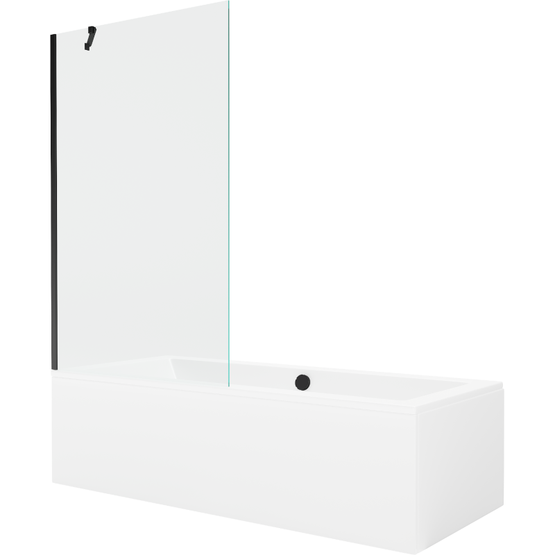 Mexen Cube 170 x 80 cm rectangular bathtub with panels and a 1-wing screen 100 cm, transparent, black - 550517080X9510000070
