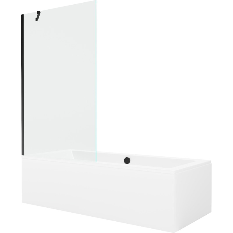 Mexen Cube rectangular bathtub 170 x 80 cm with casing and 1-panel screen 100 cm, transparent, black - 550517080X9510000070