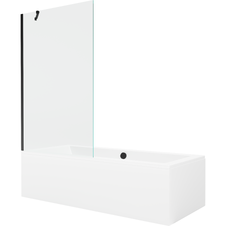 Mexen Cube rectangular bathtub 170 x 80 cm with casing and 1-panel screen 100 cm, transparent, black - 550517080X9510000070