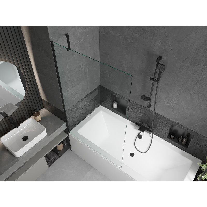 Mexen Cube rectangular bath 170 x 80 cm with casing and 1-wing screen 100 cm, transparent, black - 550517080X9510000070