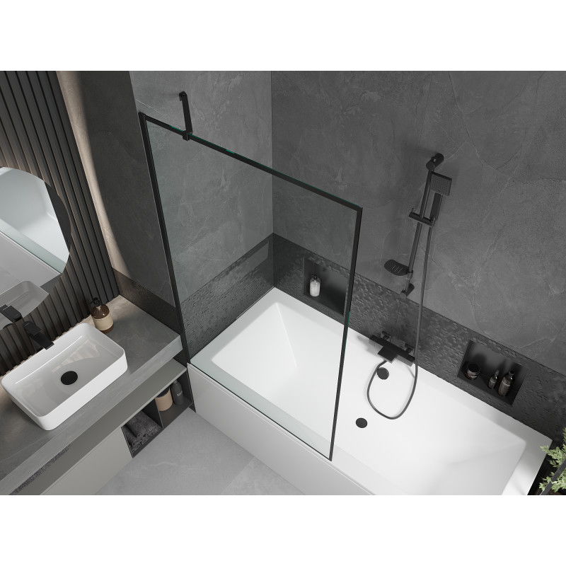 Mexen Cube rectangular bathtub 170 x 80 cm with casing and 1-wing screen 100 cm, black pattern - 550517080X9510007070