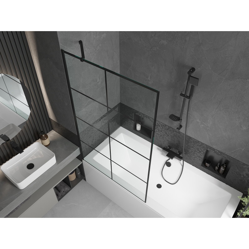 Mexen Cube rectangular bathtub 170 x 80 cm with casing and 1-pane shower screen 100 cm, black pattern - 550517080X9510007077