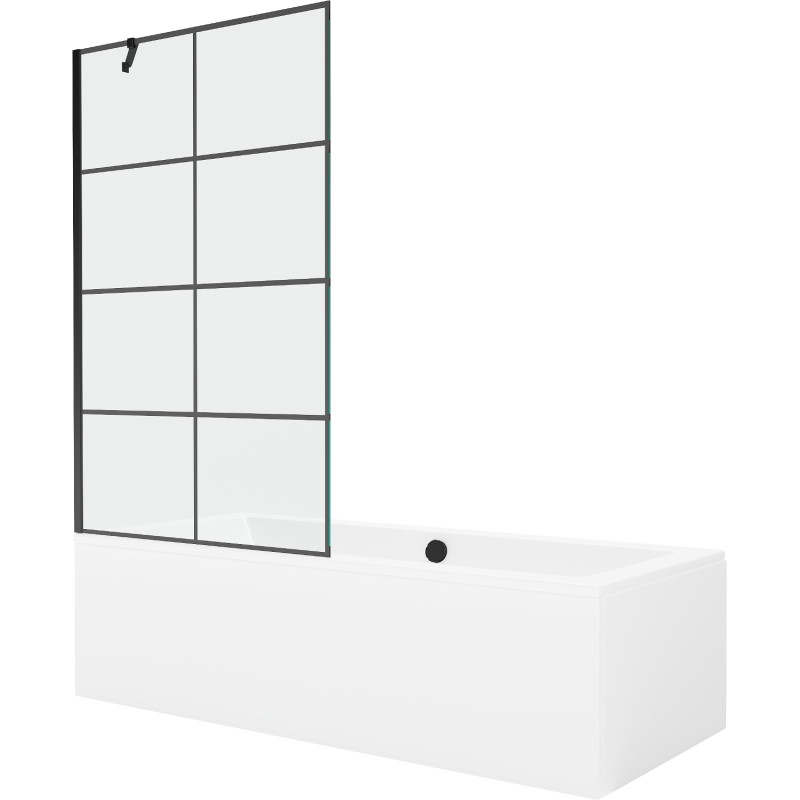 Mexen Cube rectangular bathtub 170 x 80 cm with casing and 1-wing screen 100 cm, black pattern - 550517080X9510007077