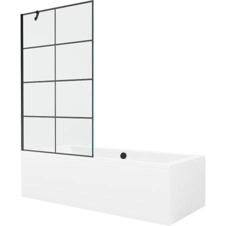 Mexen Cube 170 x 80 cm rectangular bathtub with panels and a 1-wing screen 100 cm, black pattern - 550517080X9510007077