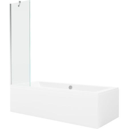 Mexen Cube rectangular bathtub 180 x 80 cm with casing and 1-panel screen 50 cm, transparent, chrome - 550518080X9505000001