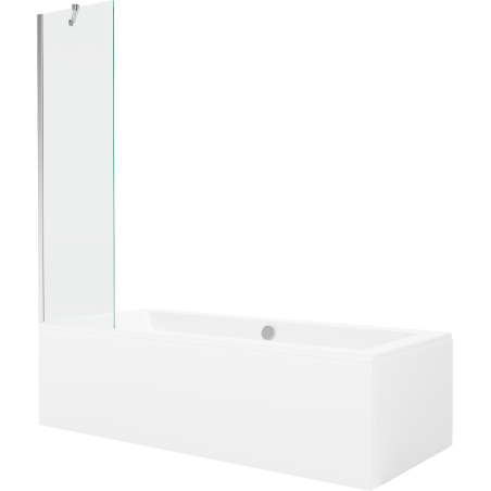 Mexen Cube rectangular bathtub 180 x 80 cm with casing and 1-wing screen 50 cm, transparent, chrome - 550518080X9505000001