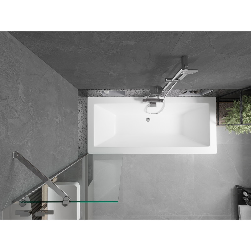 Mexen Cube rectangular bathtub 180 x 80 cm with casing and 1-panel screen 50 cm, transparent, chrome - 550518080X9505000001