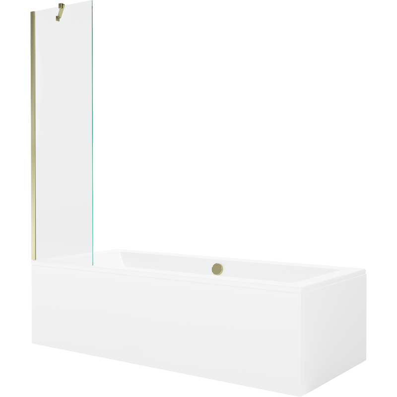 Mexen Cube 180 x 80 cm rectangular bathtub with panels and a 1-wing screen 50 cm, transparent, gold - 550518080X9505000050