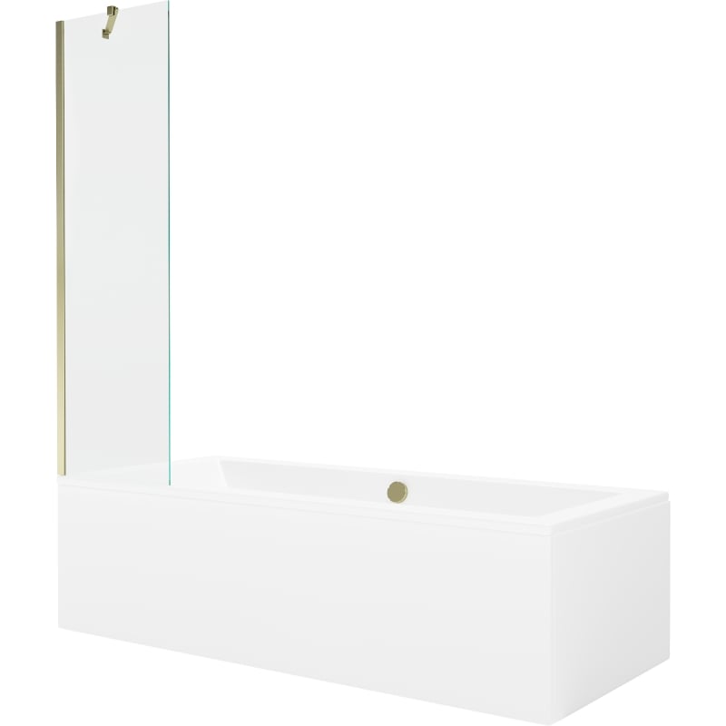 Mexen Cube rectangular bathtub 180 x 80 cm with housing and 1-wing screen 50 cm, transparent, gold - 550518080X9505000050