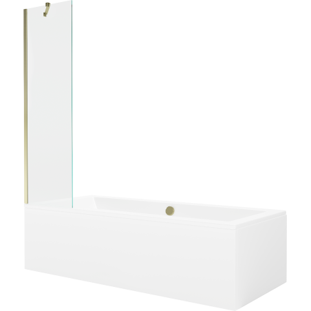 Mexen Cube rectangular bathtub 180 x 80 cm with housing and 1-wing screen 50 cm, transparent, gold - 550518080X9505000050