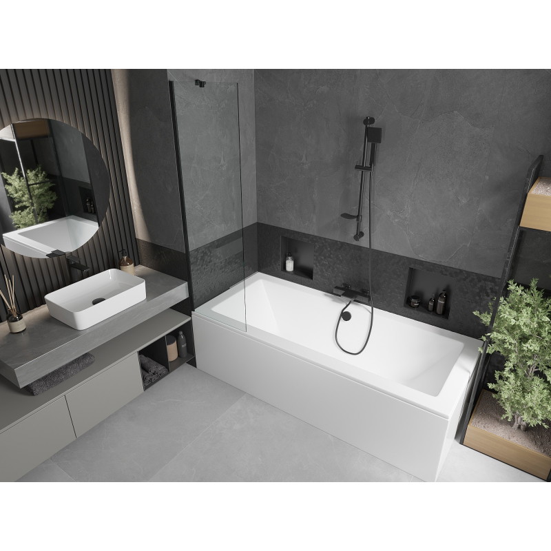 Mexen Cube rectangular bathtub 180 x 80 cm with casing and 1-wing screen 50 cm, transparent, black - 550518080X9505000070