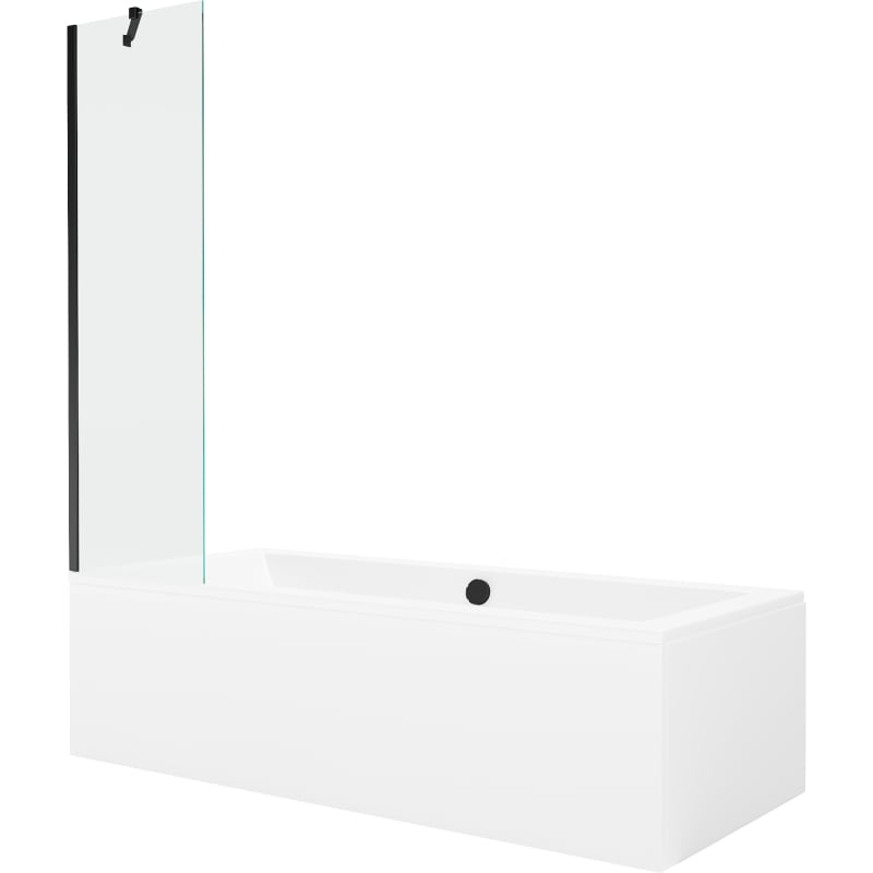 Mexen Cube rectangular bathtub 180 x 80 cm with casing and 1-wing screen 50 cm, transparent, black - 550518080X9505000070