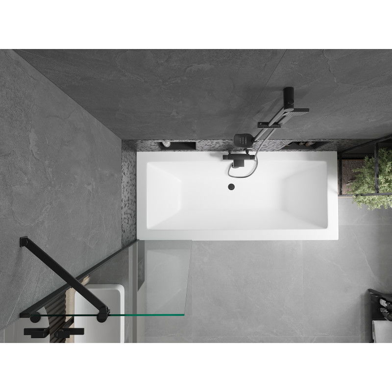 Mexen Cube rectangular bathtub 180 x 80 cm with enclosure and 1-wing screen 50 cm, transparent, black - 550518080X9505000070