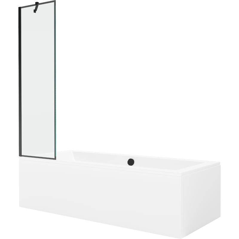 Mexen Cube rectangular bathtub 180 x 80 cm with casing and 1-wing screen 50 cm, black pattern - 550518080X9505007070