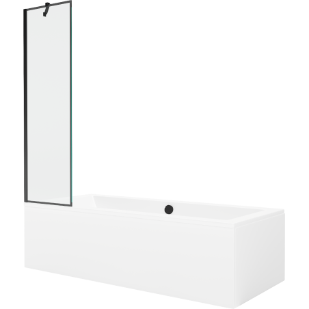 Mexen Cube rectangular bathtub 180 x 80 cm with casing and 1-wing screen 50 cm, black pattern - 550518080X9505007070
