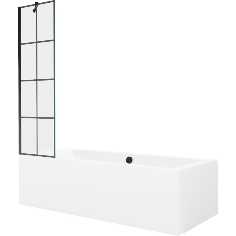 Mexen Cube rectangular bathtub 180 x 80 cm with enclosure and 1-wing 50 cm screen, black pattern - 550518080X9505007077