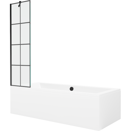 Mexen Cube 180 x 80 cm rectangular bathtub with panels and a 1-wing screen 50 cm, black pattern - 550518080X9505007077