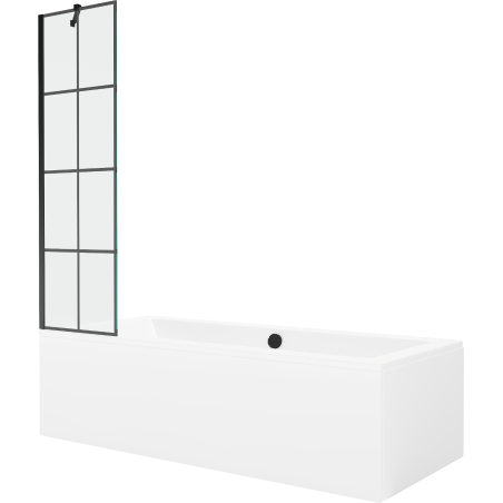 Mexen Cube rectangular bathtub 180 x 80 cm with enclosure and 1-wing 50 cm screen, black pattern - 550518080X9505007077