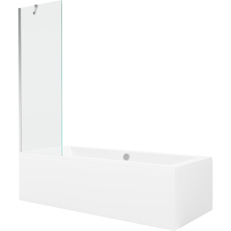 Mexen Cube rectangular bath 180 x 80 cm with housing and 1-wing screen 60 cm, transparent, chrome - 550518080X9506000001