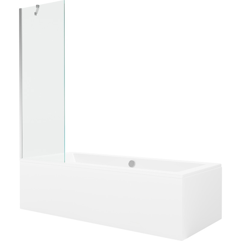 Mexen Cube rectangular bathtub 180 x 80 cm with casing and 1-panel screen 60 cm, transparent, chrome - 550518080X9506000001