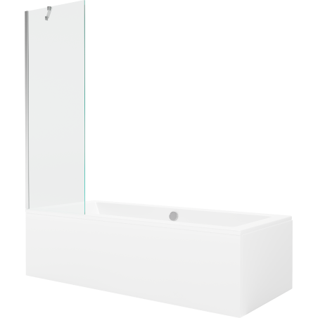 Mexen Cube rectangular bathtub 180 x 80 cm with enclosure and 1-wing screen 60 cm, transparent, chrome - 550518080X9506000001