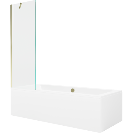 Mexen Cube rectangular bathtub 180 x 80 cm with casing and 1-wing screen 60 cm, transparent, gold - 550518080X9506000050
