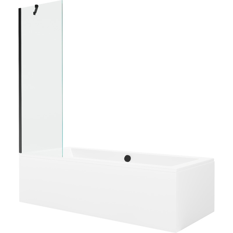 Mexen Cube rectangular bathtub 180 x 80 cm with enclosure and 1-wing screen 60 cm, transparent, black - 550518080X9506000070