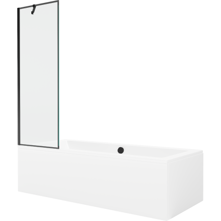Mexen Cube rectangular bathtub 180 x 80 cm with casing and single-panel screen 60 cm, black pattern - 550518080X9506007070