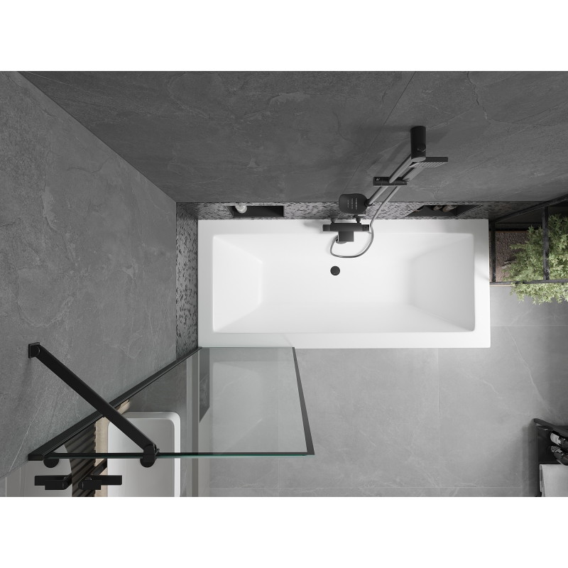 Mexen Cube rectangular bathtub 180 x 80 cm with paneling and 1-wing screen 60 cm, black pattern - 550518080X9506007070