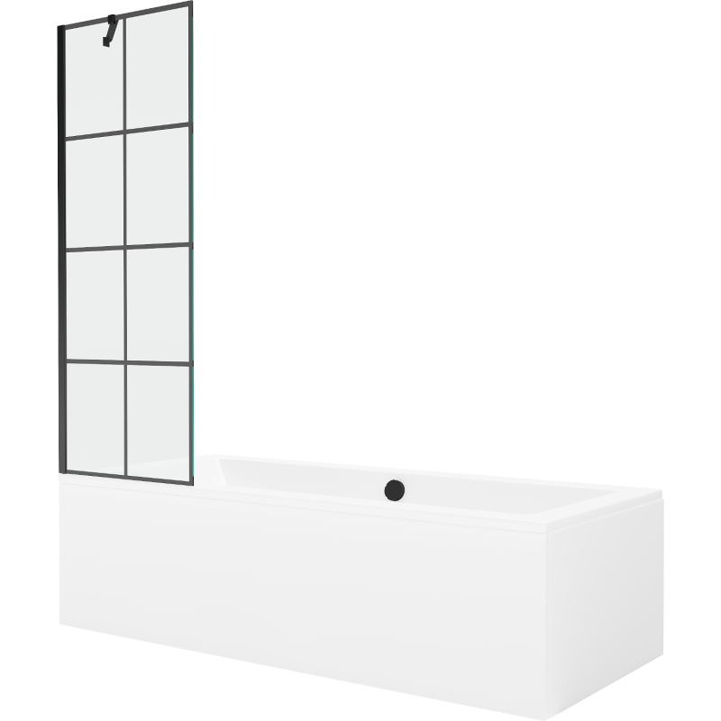 Mexen Cube 180 x 80 cm rectangular bathtub with panels and a 1-wing screen 60 cm, black pattern - 550518080X9506007077
