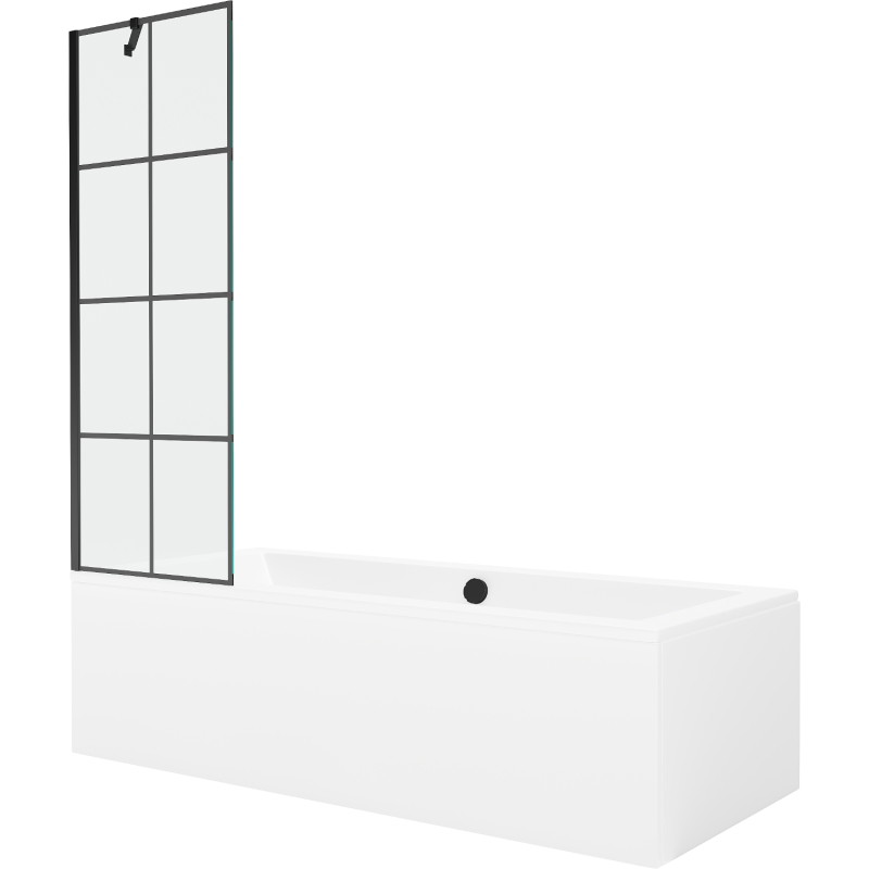 Mexen Cube rectangular bathtub 180 x 80 cm with casing and 1-wing screen 60 cm, black pattern - 550518080X9506007077