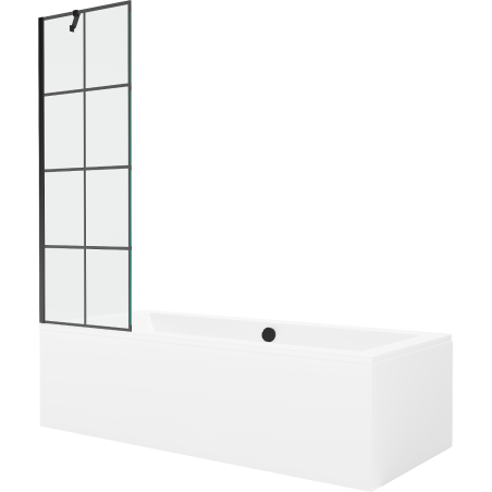 Mexen Cube rectangular bath 180 x 80 cm with enclosure and 1-wing screen 60 cm, black pattern - 550518080X9506007077