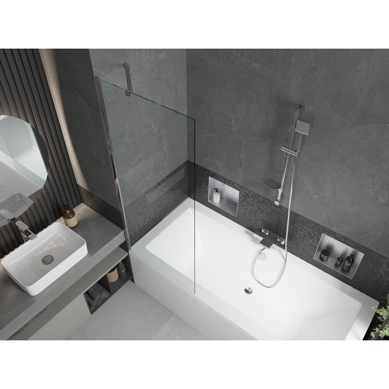 Mexen Cube rectangular bathtub 180 x 80 cm with enclosure and 1-wing screen 70 cm, transparent, chrome - 550518080X9507000001