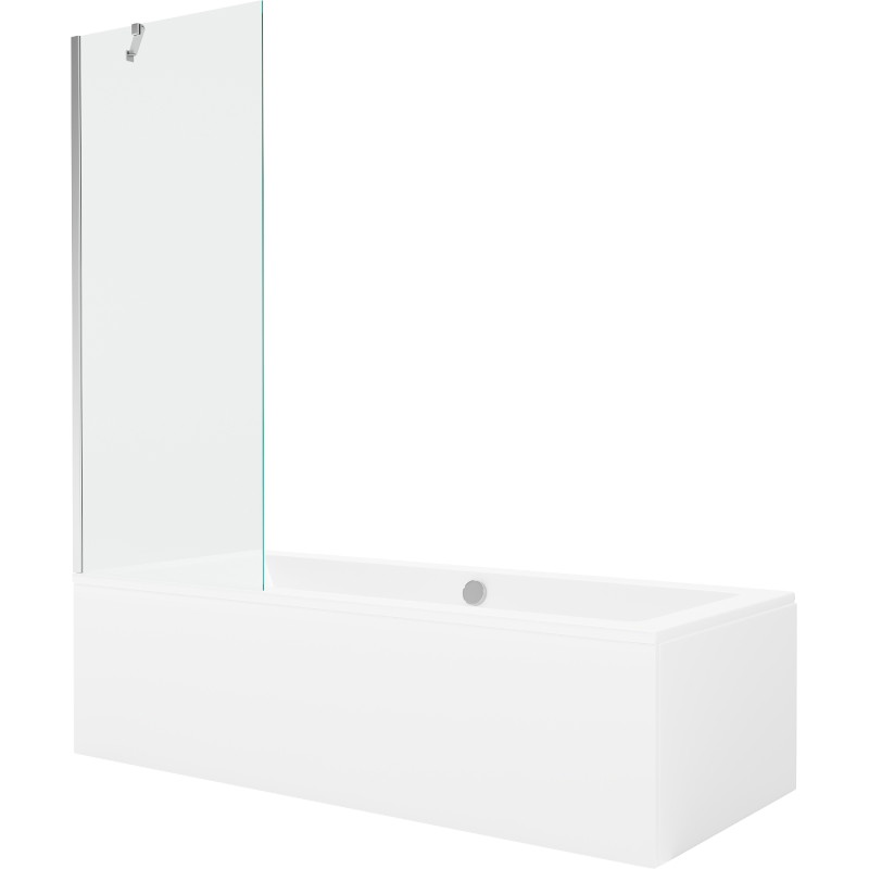 Mexen Cube rectangular bathtub 180 x 80 cm with casing and 1-wing screen 70 cm, transparent, chrome - 550518080X9507000001