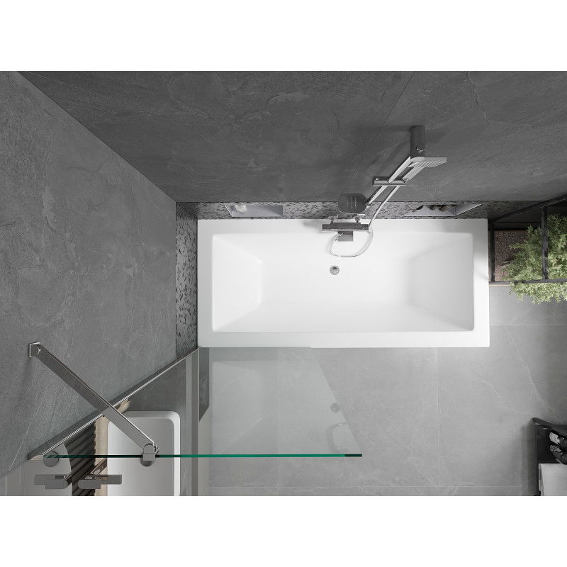 Mexen Cube rectangular bathtub 180 x 80 cm with casing and 1-panel screen 70 cm, transparent, chrome - 550518080X9507000001