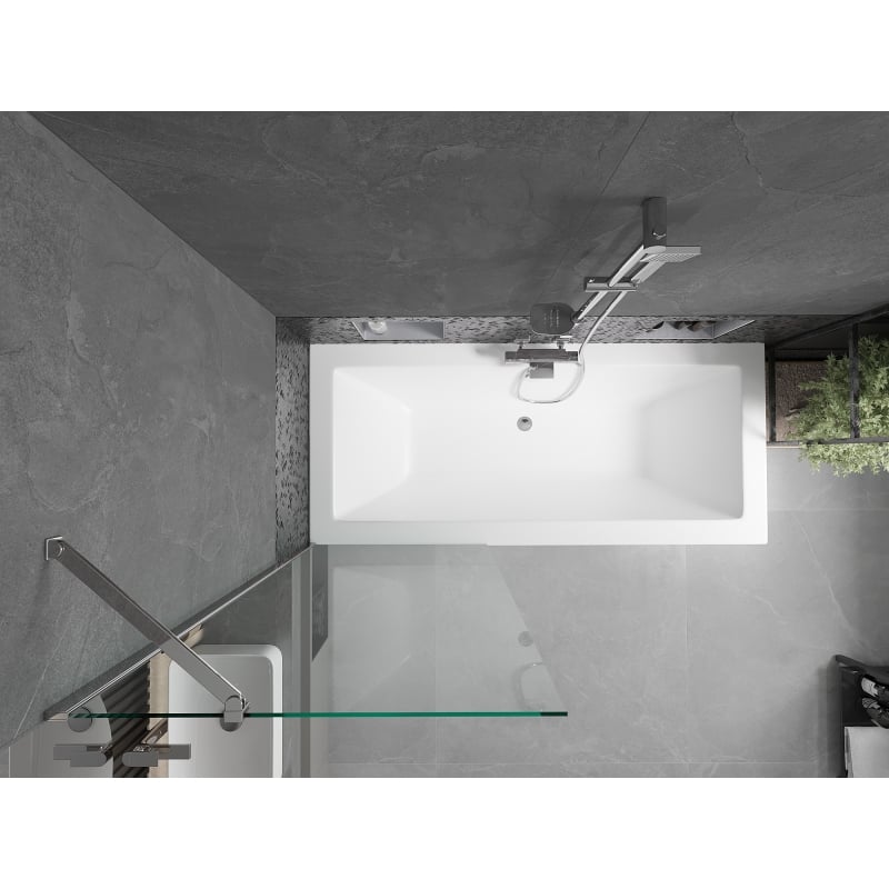 Mexen Cube rectangular bathtub 180 x 80 cm with enclosure and 1-wing screen 70 cm, transparent, chrome - 550518080X9507000001