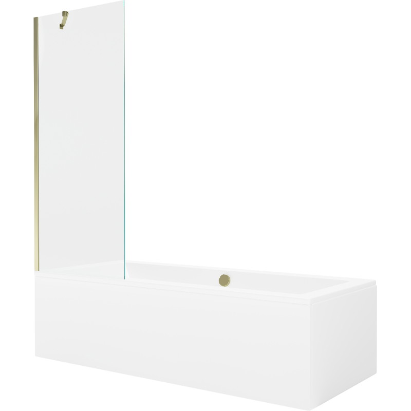 Mexen Cube rectangular bathtub 180 x 80 cm with enclosure and 1-wing screen 70 cm, transparent, gold - 550518080X9507000050